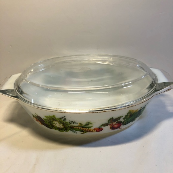 Vintage 1960s Pyrex Jaj Lidded Oval Casserole Dish Vegetable Pattern - Picture 15 of 16